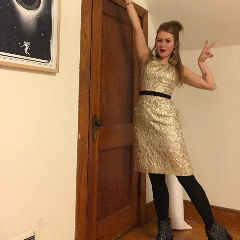 1960s vintage brocade Elegant Gold Patterned Dress